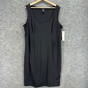 New Signature Dress Women 20W Plus Black Sheath Midi Sleeveless Zipper Rayon